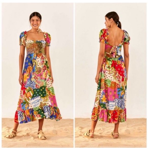 FARM Rio Dresses & Skirts - Farm Rio Women’s Sunny Mix Square Neck Midi Dress